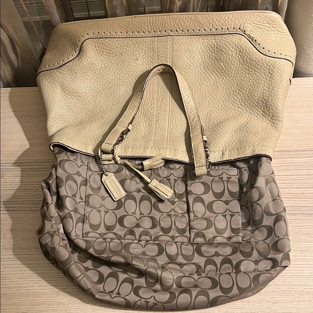 Coach Beige Leather Tote with Front Zip - Picture 11 of 12